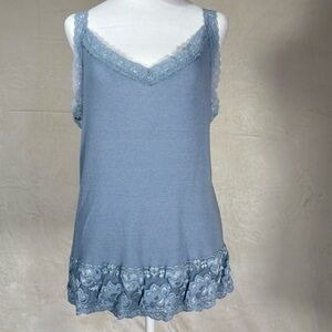 Vintage Maurices Women Y2K Cami Lace Trim Pastel Blue Tank Top Plus sz 1, 16/18
